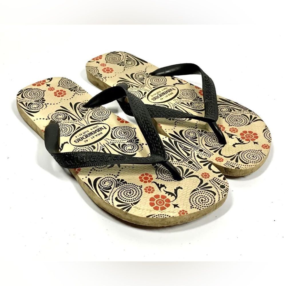 Havaianas Women Slim Blue Orange Printed Graphic Flip Flops Sandals Size 9